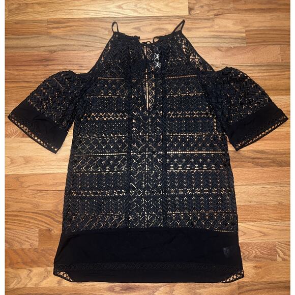 Ramy Brook Black Lace Cold Shoulder Swim Cover Up Women’s Size XS/S Keyhole Back - Picture 2 of 8